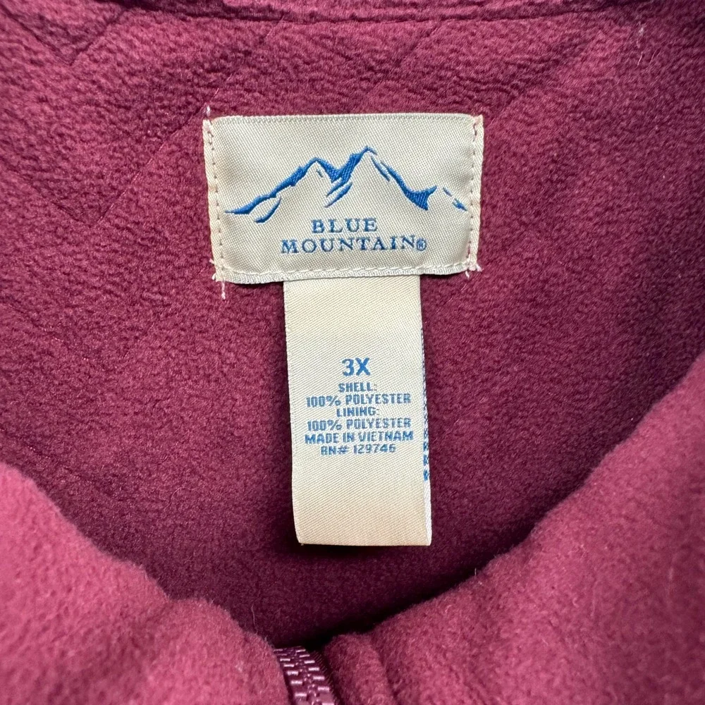 Blue Mountain Quilted Vest Women 3X Burgundy Fleece Lined Zip Outdoor Gorpcore
